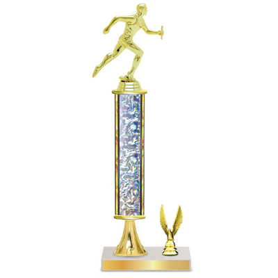 Personalised Track Column Trophy / Award 13"– 16" Custom Figurine & Plate