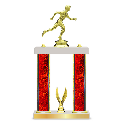 Personalised 2 x Column Track Trophy / Award 13 1/2" – 16 1/2" Custom Figurines & Plate