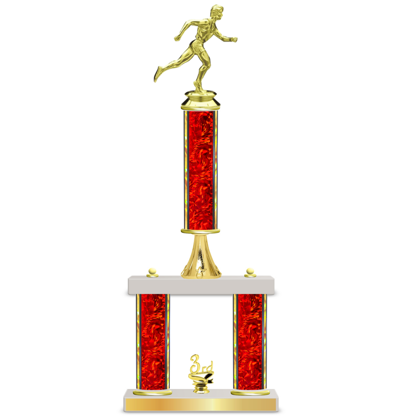 Personalised 3 Column Track Trophy / Award 18" – 21" Custom Figurines & Plate