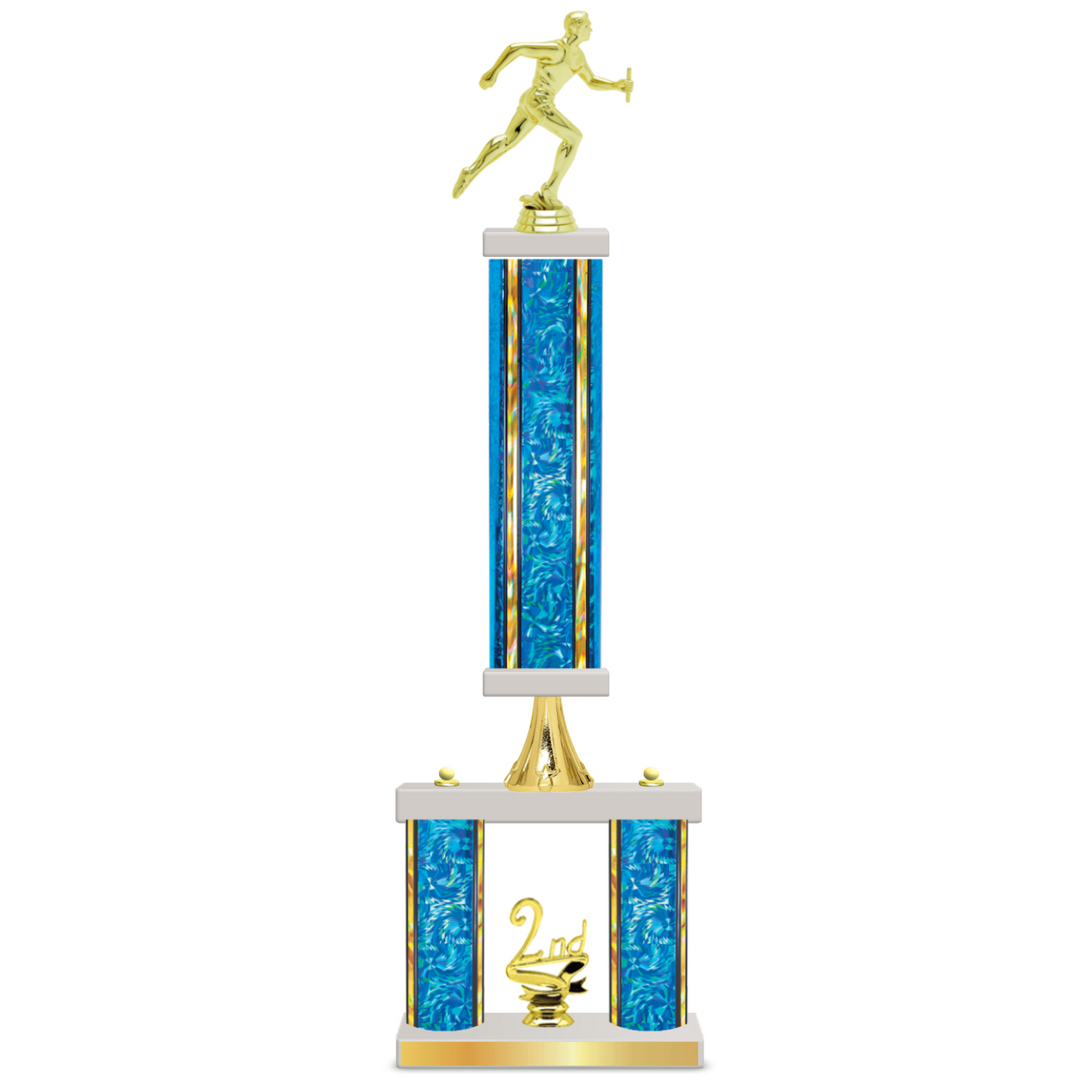 Personalised 3 Column Track Trophy / Award 23" – 26" Custom Figurines & Plate