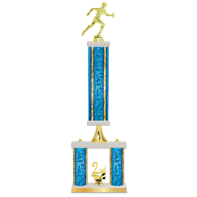 Personalised 3 Column Track Trophy / Award 23" – 26" Custom Figurines & Plate