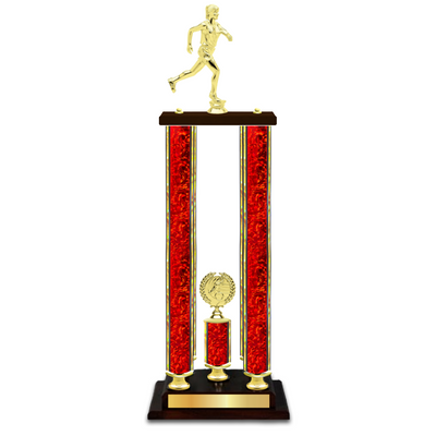 Personalised 4  Column Track Trophy / Award 34" – 38" Custom Figurines & Plate