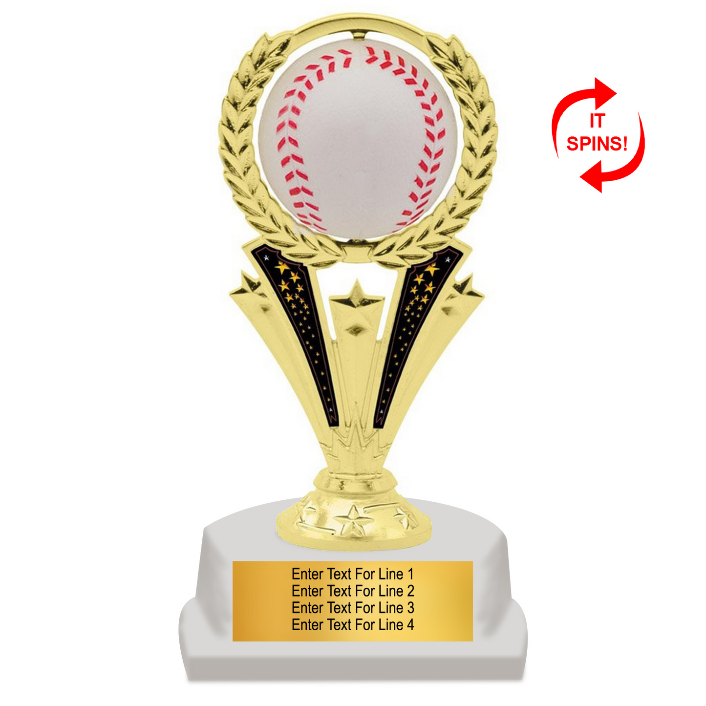 Spinning Baseball Trophy – Rotating Baseball Award with Customisable Plate (2 Sizes)