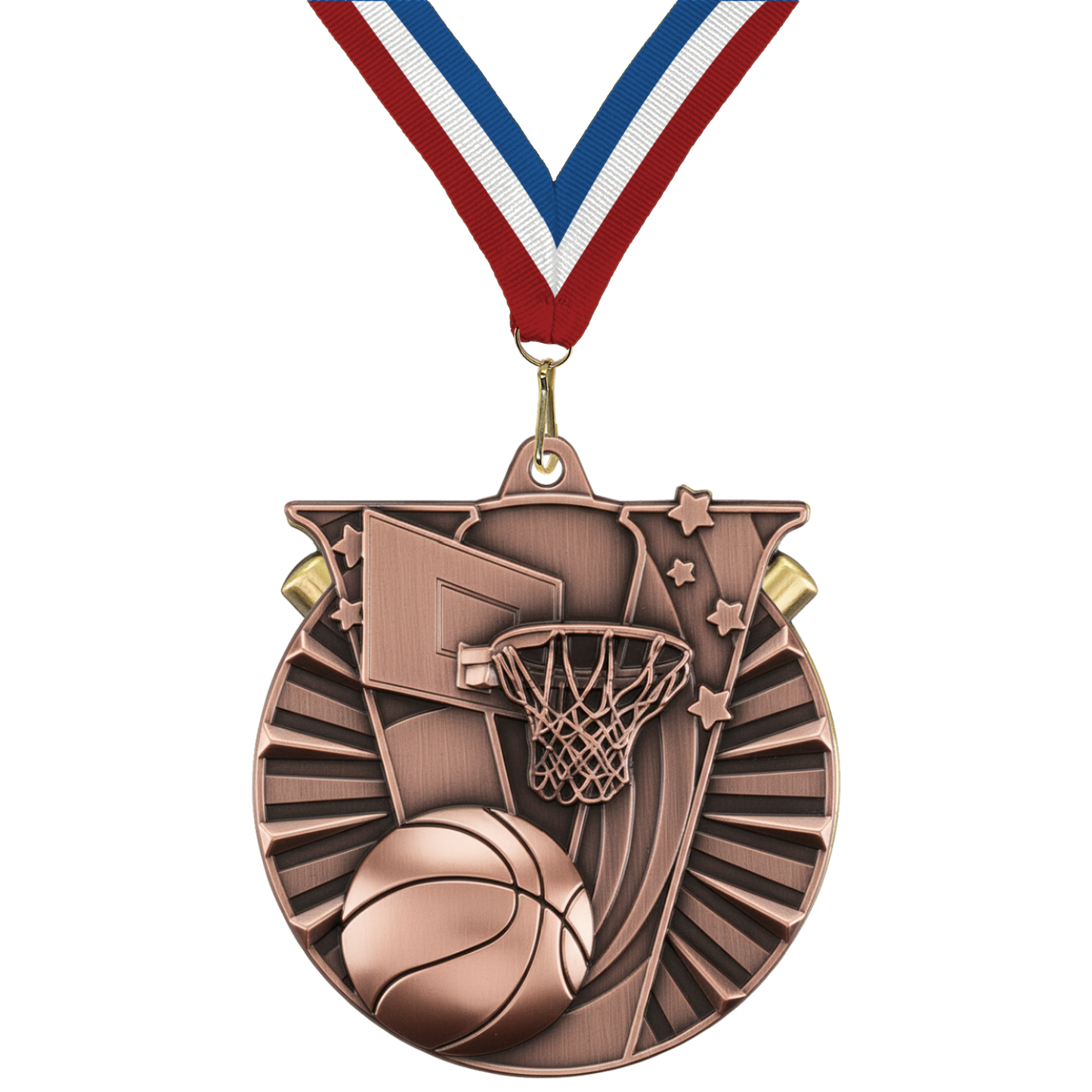 2" Victory Basketball Medal – Gold, Silver & Bronze with Custom Ribbons in 30 Colors
