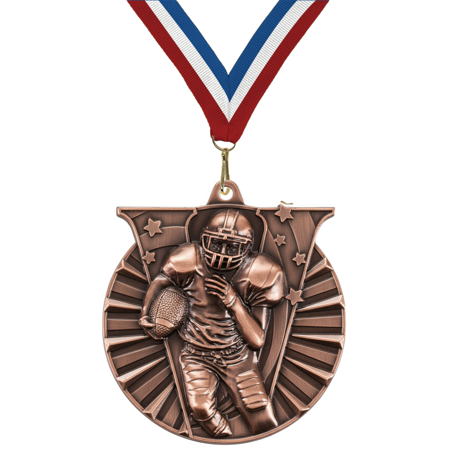 2" Victory Football Medal – Gold, Silver & Bronze with Custom Ribbons in 30 Colors