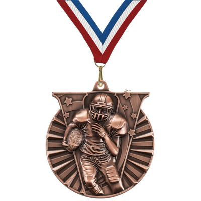 2" Victory Football Medal – Gold, Silver & Bronze with Custom Ribbons in 30 Colors