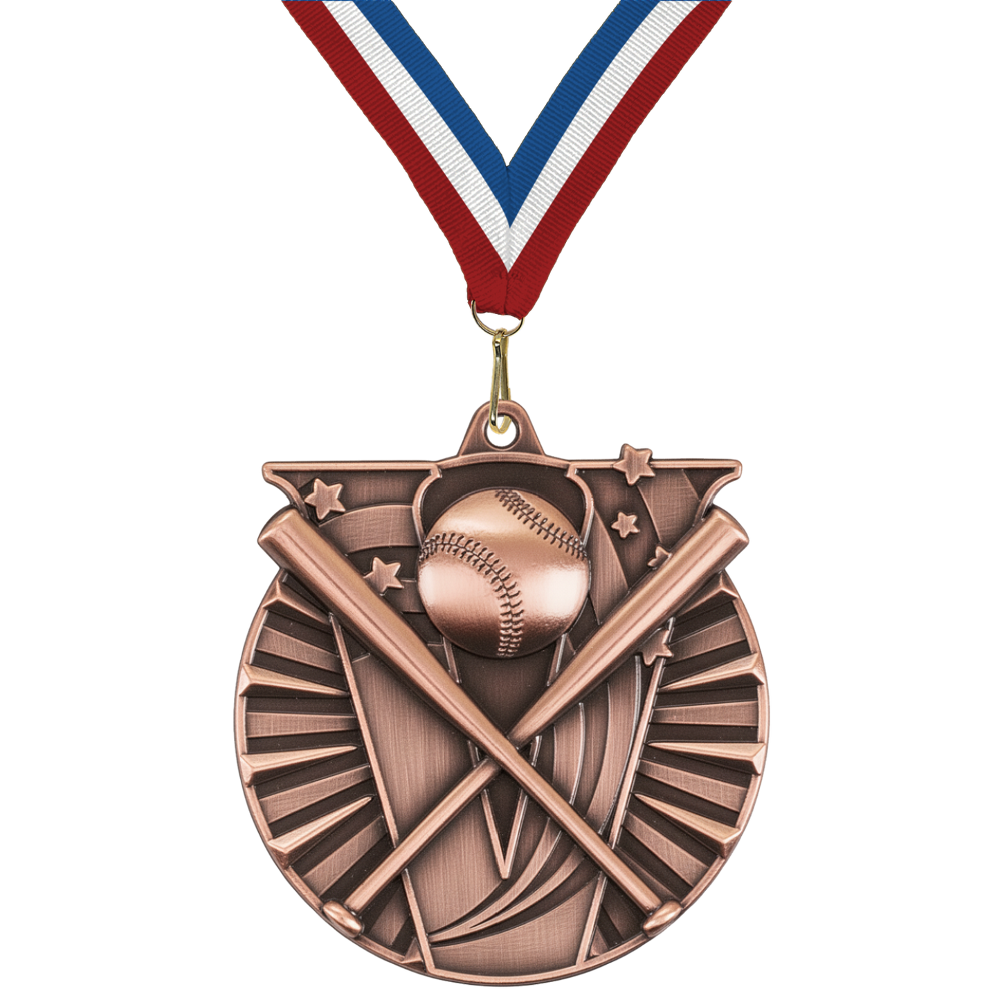 2" Victory Baseball Medal – Gold, Silver & Bronze with Custom Ribbons in 30 Colors