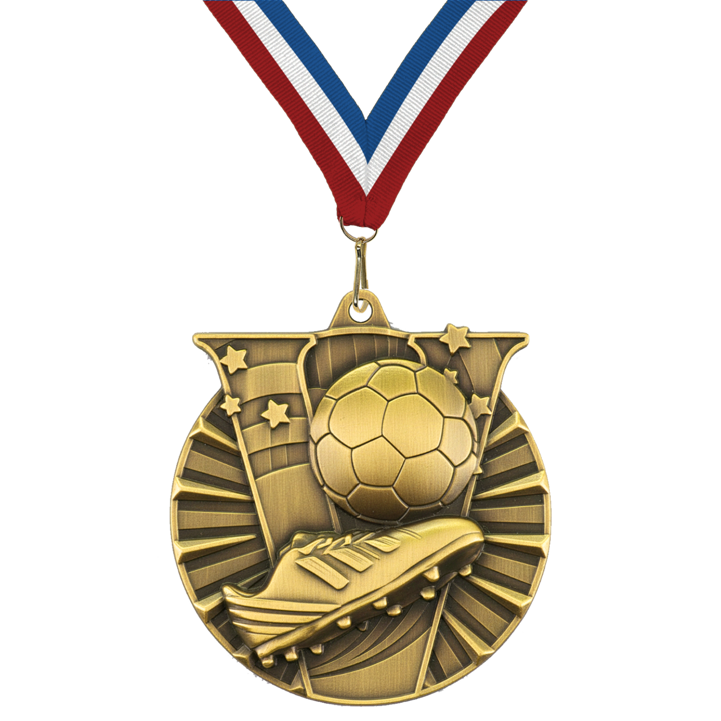 2" Victory Soccer Medal – Gold, Silver & Bronze with Custom Ribbons in 30 Colors