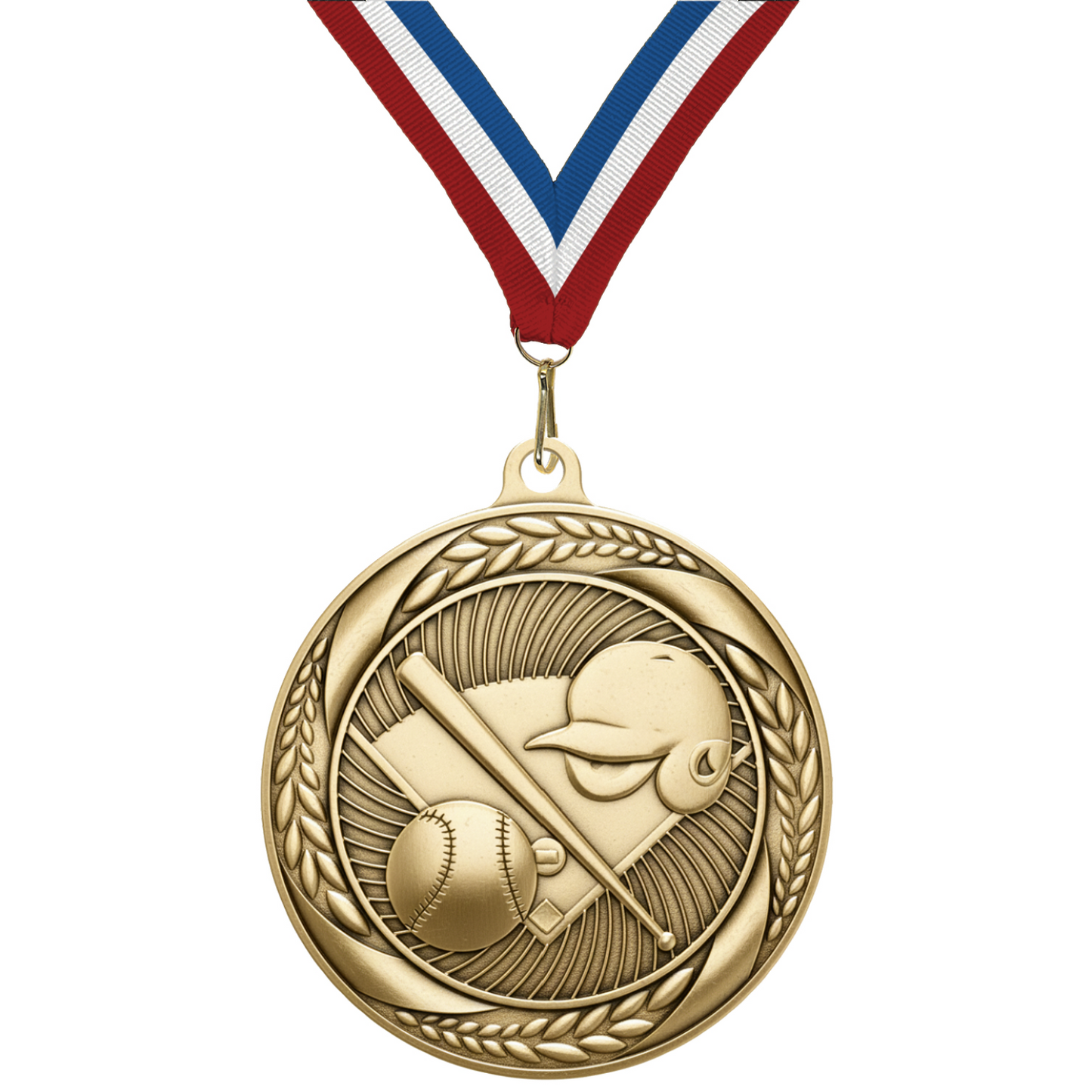 2.25" Laurel Wreath Baseball Medal – Gold, Silver & Bronze with 30 Ribbon Options
