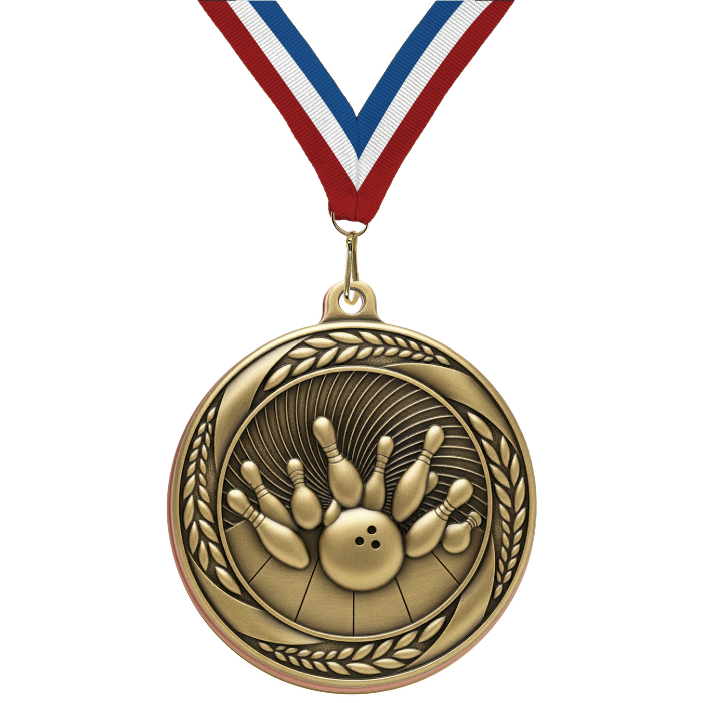 2.25" Laurel Wreath Bowling Medal – Gold, Silver & Bronze with 30 Ribbon Options