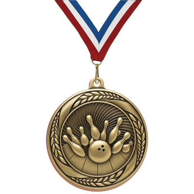 2.25" Laurel Wreath Bowling Medal – Gold, Silver & Bronze with 30 Ribbon Options