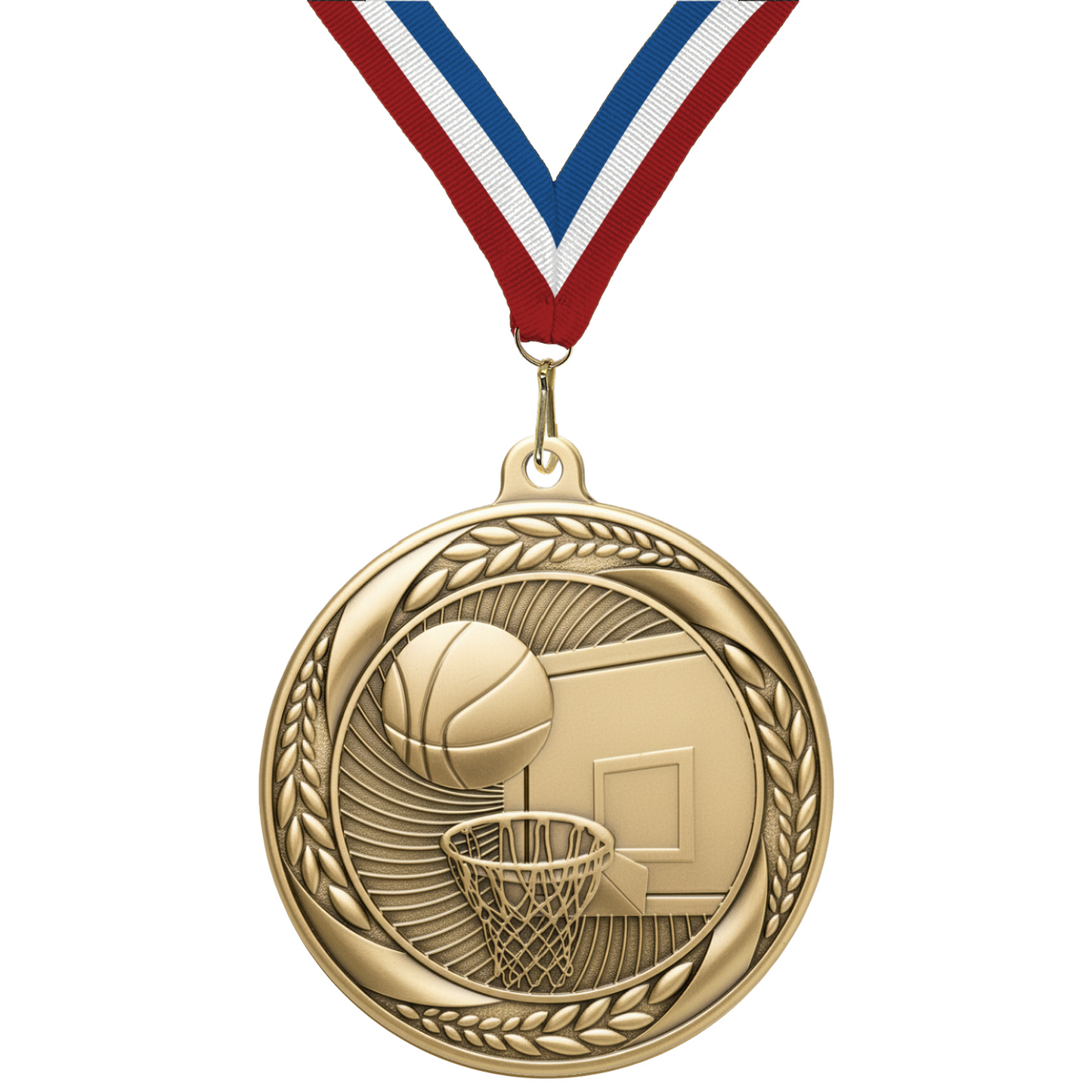 2.25" Laurel Wreath Basketball Medal – Gold, Silver & Bronze with 30 Ribbon Options