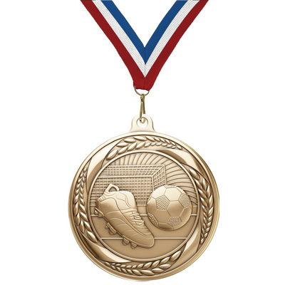 2.25" Laurel Wreath Soccer Medal – Gold, Silver & Bronze with 30 Ribbon Options
