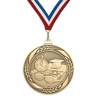 2.25" Laurel Wreath Swimming Medal – Gold, Silver & Bronze with 30 Ribbon Options