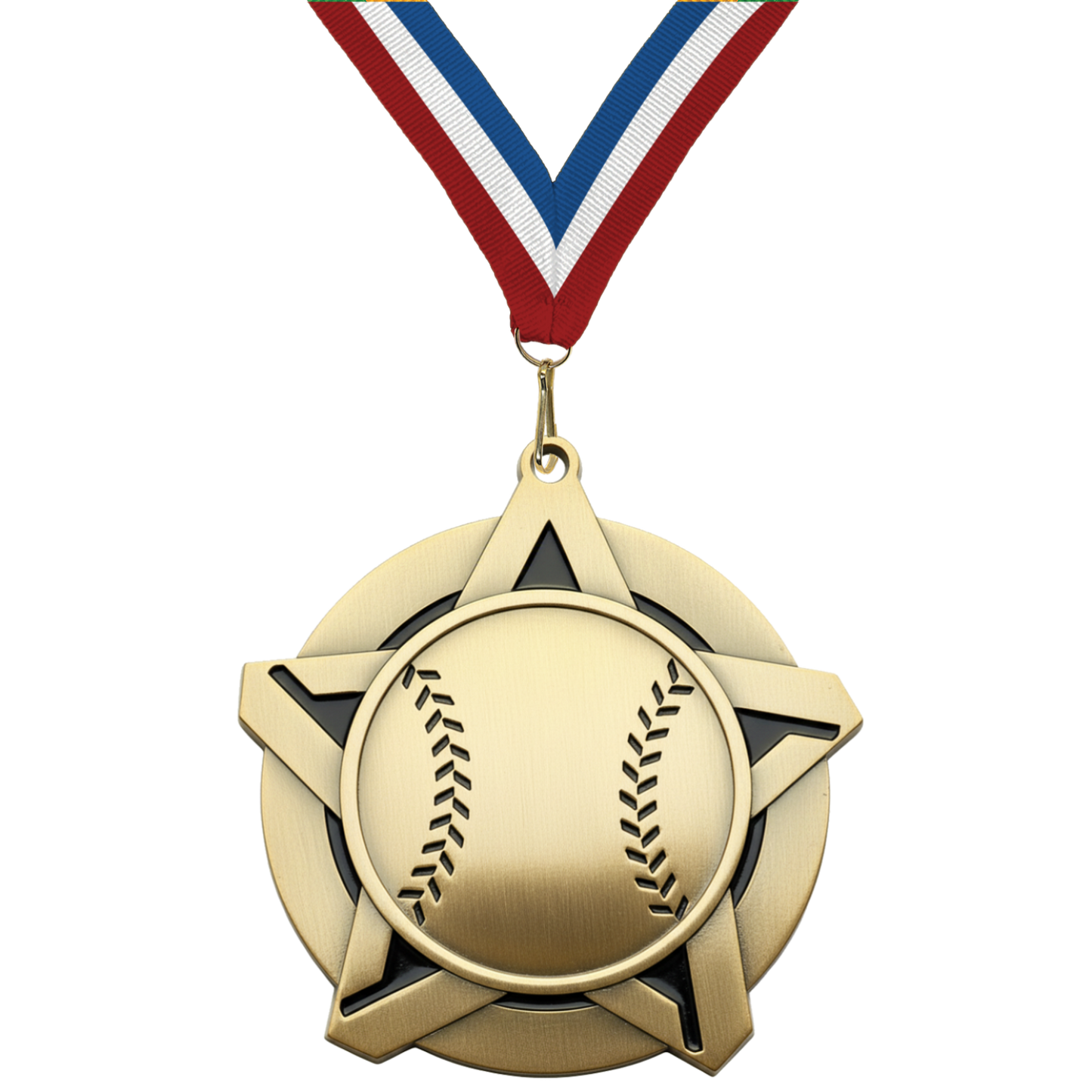 2.25" Baseball Star Medal – Gold, Silver & Bronze with 30 Ribbon Options