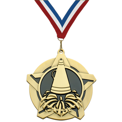 2.25" Cheerleading Star Medal – Gold, Silver & Bronze with 30 Ribbon Options