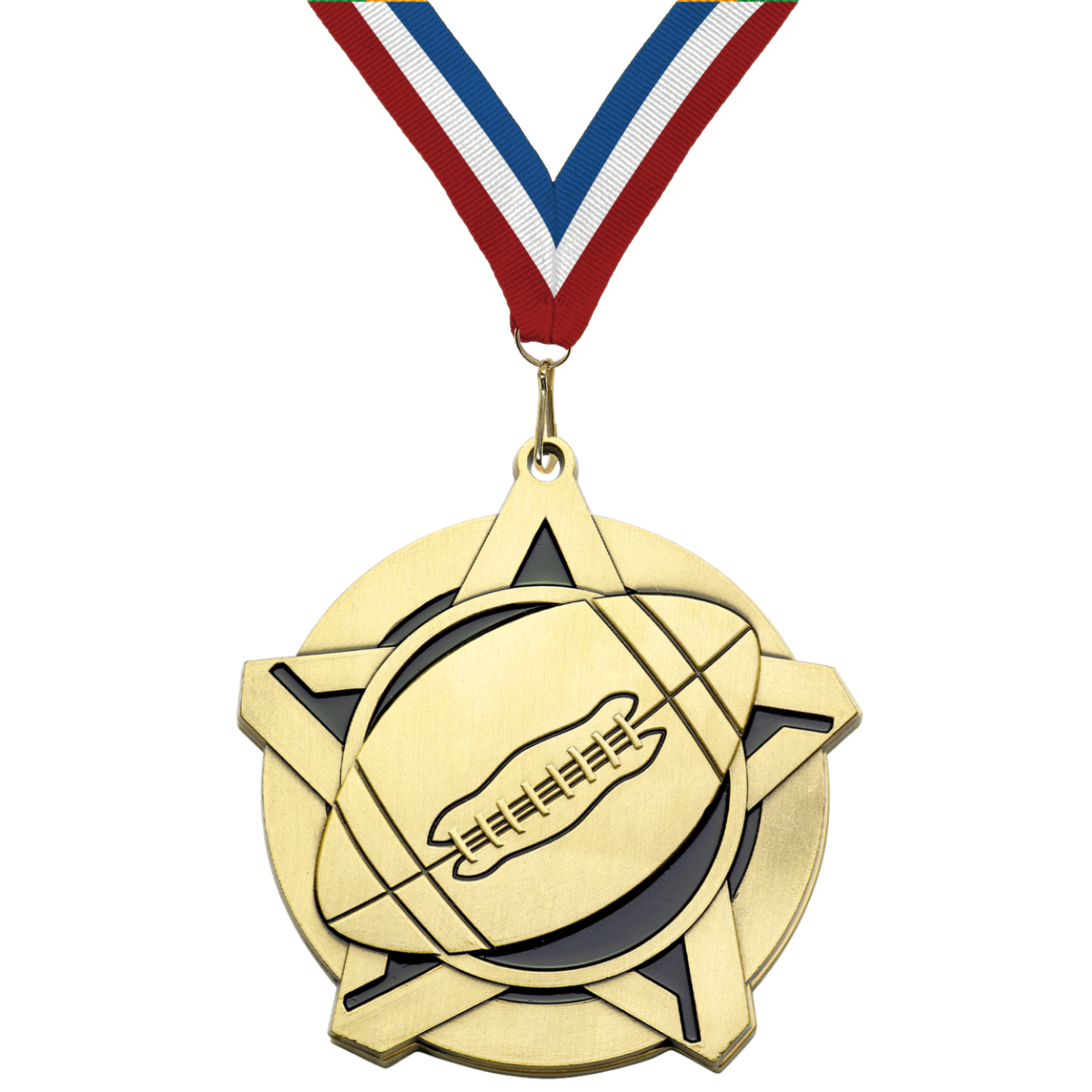 2.25" Football Star Medal – Gold, Silver & Bronze with 30 Ribbon Options
