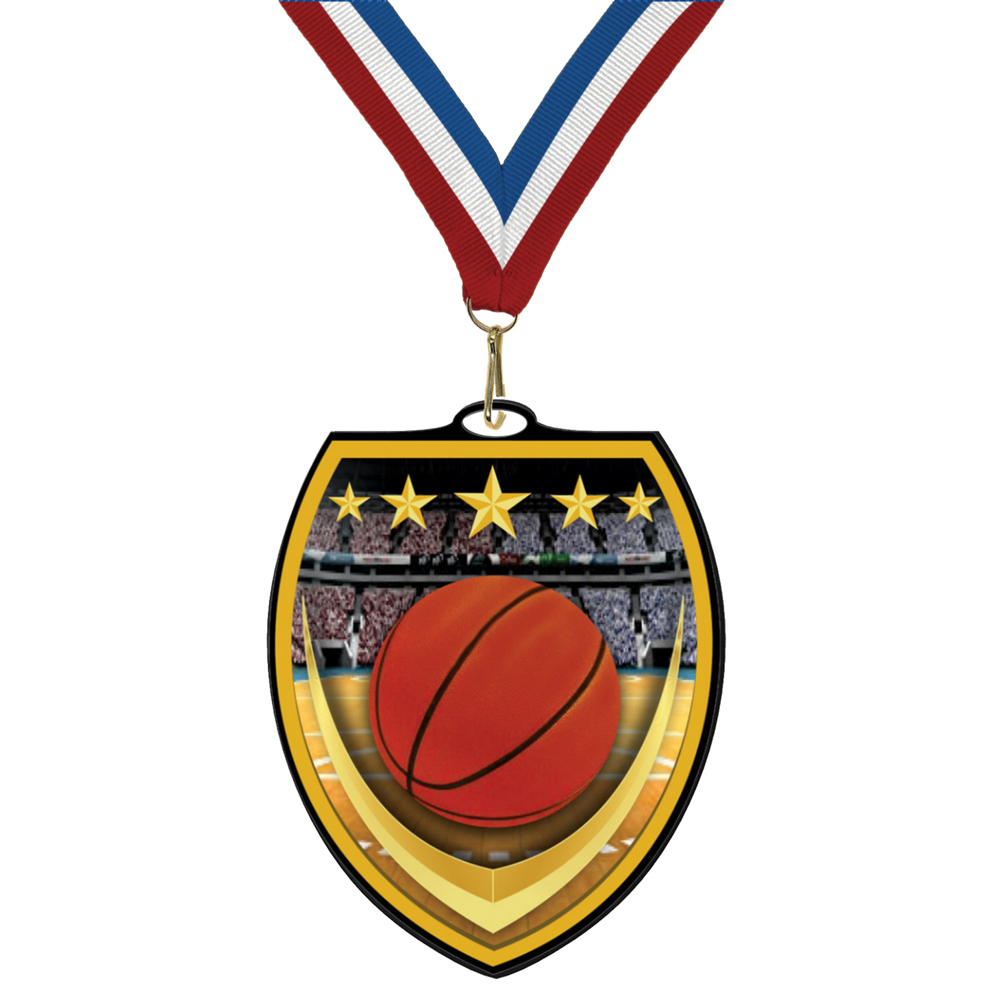 3 1/4" VSM Basketball Medal – Gold, Silver & Bronze with 30 Ribbon Options