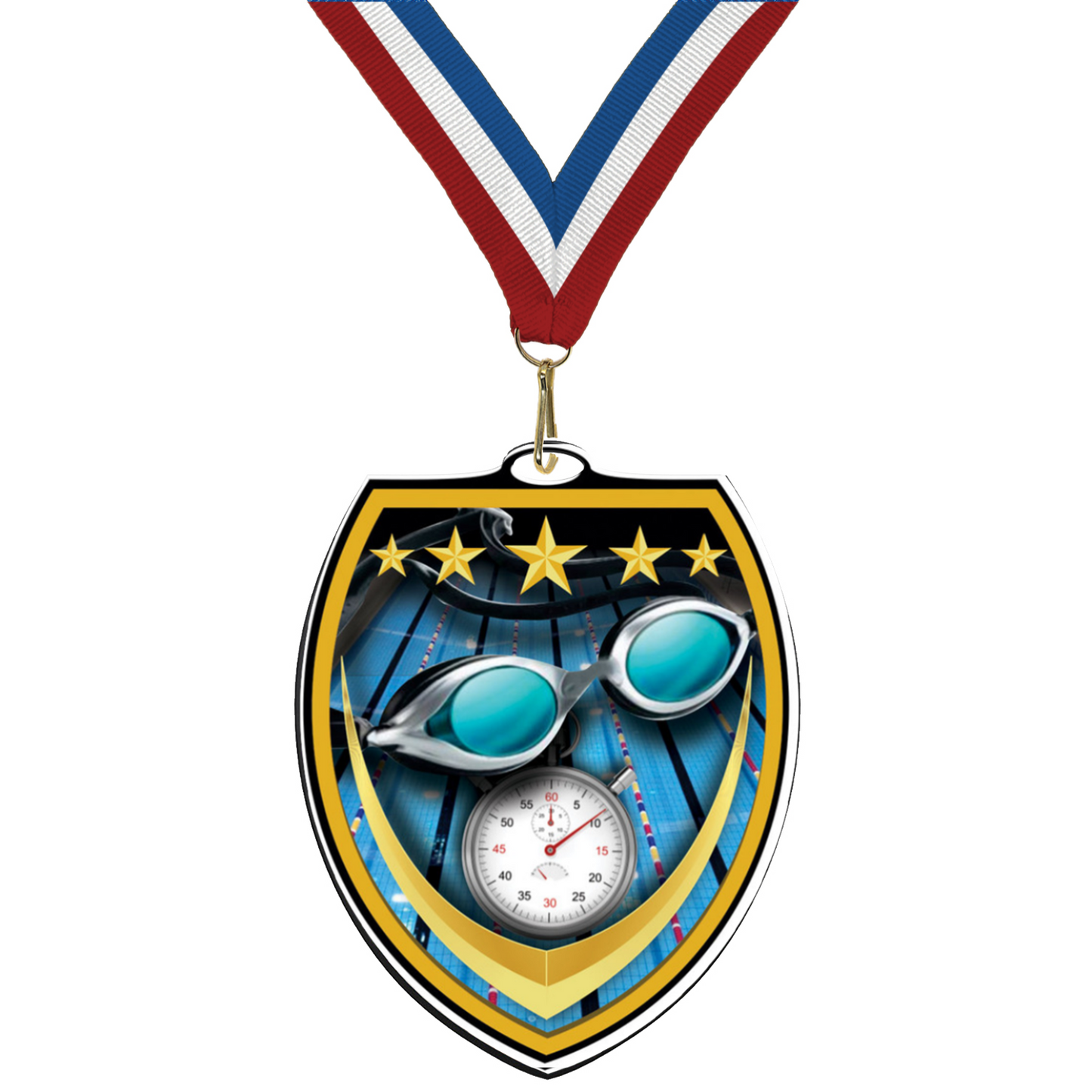 3 1/4" VSM Swimming Medal – Gold, Silver & Bronze with 30 Ribbon Options