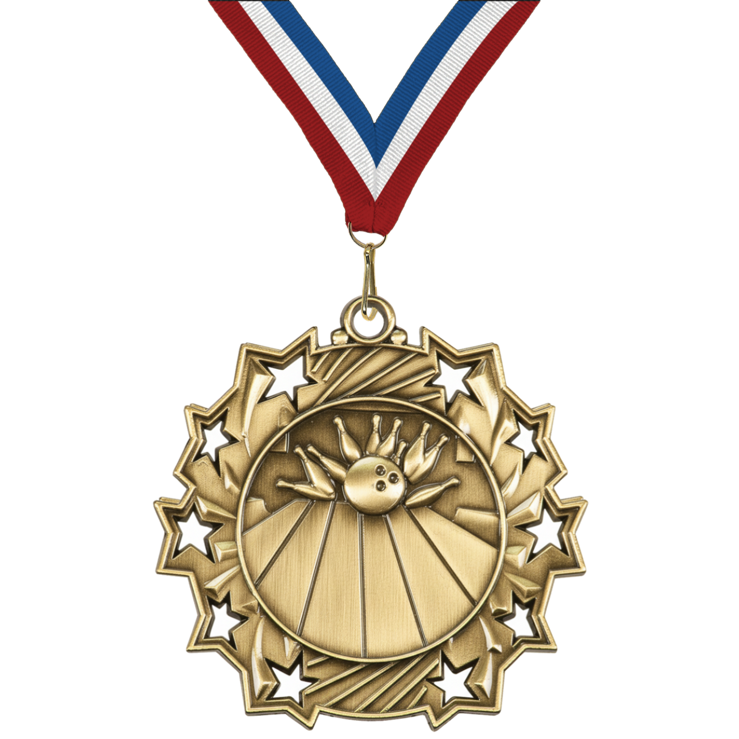 2.25" 10 Star Bowling Medal – Gold, Silver & Bronze with 30 Ribbon Options