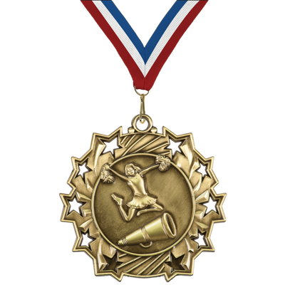 2.25" 10 Star Cheerleading Medal – Gold, Silver & Bronze with 30 Ribbon Options