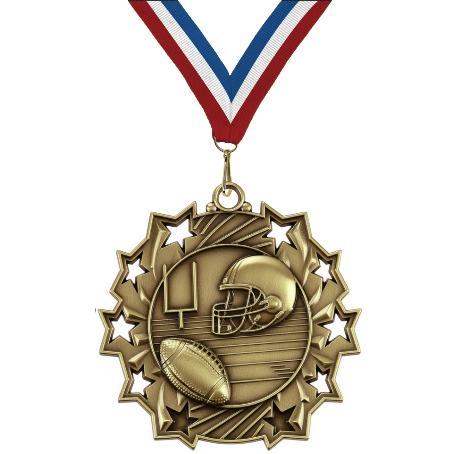 2.25" 10 Star Football Medal – Gold, Silver & Bronze with 30 Ribbon Options