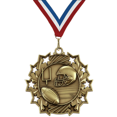 2.25" 10 Star Football Medal – Gold, Silver & Bronze with 30 Ribbon Options