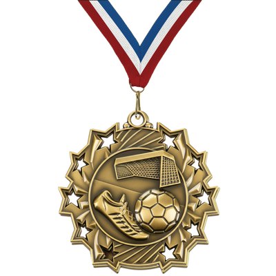 2.25" 10 Star Soccer Medal – Gold, Silver & Bronze with 30 Ribbon Options