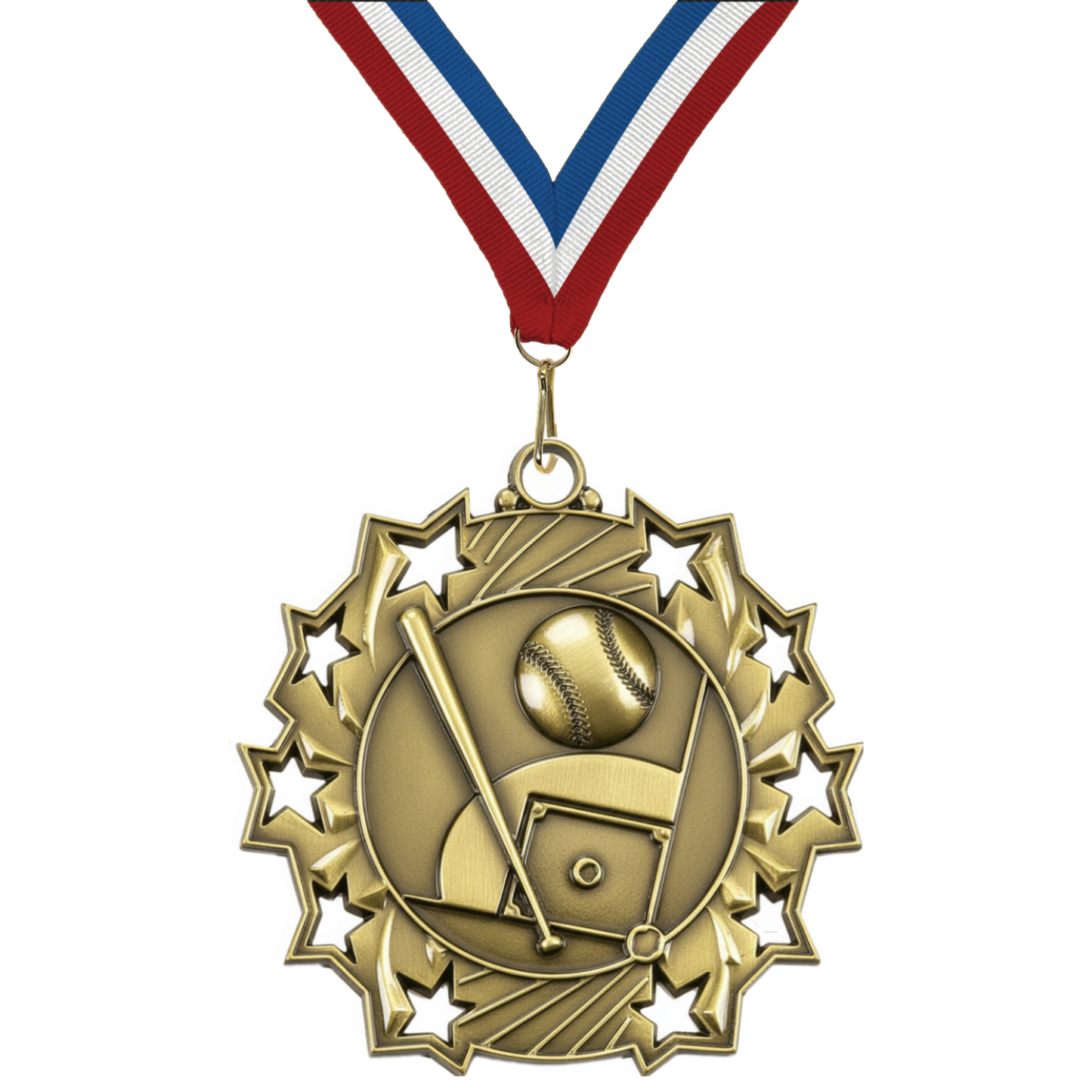 2.25" 10 Star Softball Medal – Gold, Silver & Bronze with 30 Ribbon Options
