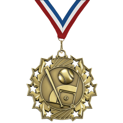 2.25" 10 Star Softball Medal – Gold, Silver & Bronze with 30 Ribbon Options
