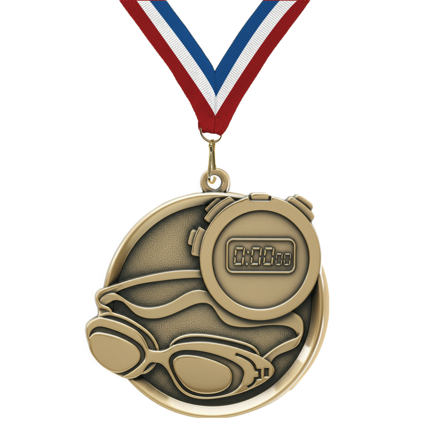 2.25" Swimming Mega Medal – Gold, Silver & Bronze with 30 Ribbon Options