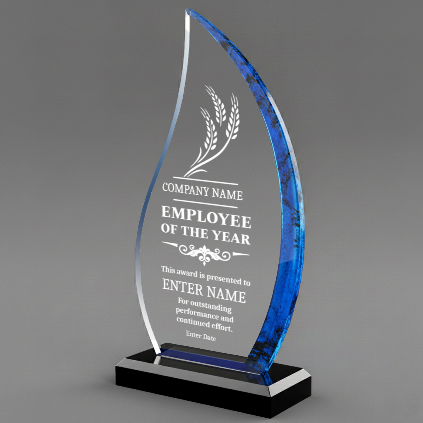 Company Name - Employee Of The Year - Blue Flame Acrylic Award 9"