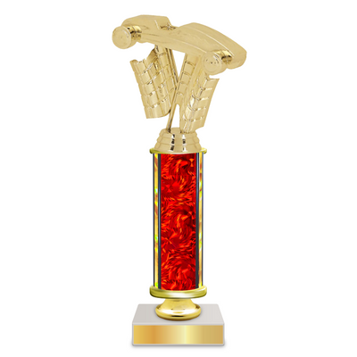 Personalised Pinewood Derby Column Trophy / Award 9"–12" Custom Figurine & Plate