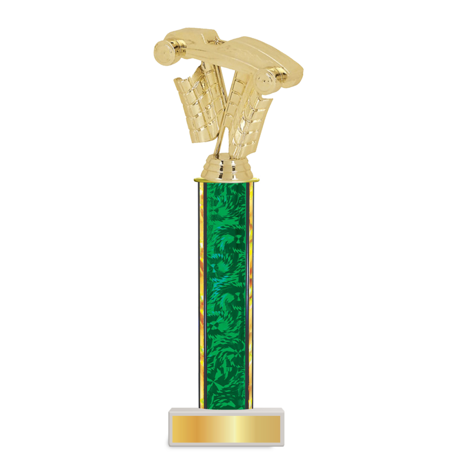 Personalised Pinewood Derby Column Trophy / Award 9 3/4"– 12 3/4" Custom Figurine & Plate