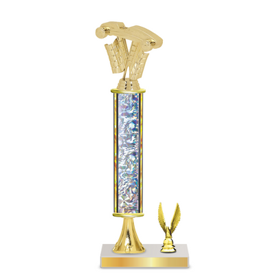 Personalised Pinewood Derby Column Trophy / Award 13"– 16" Custom Figurine & Plate