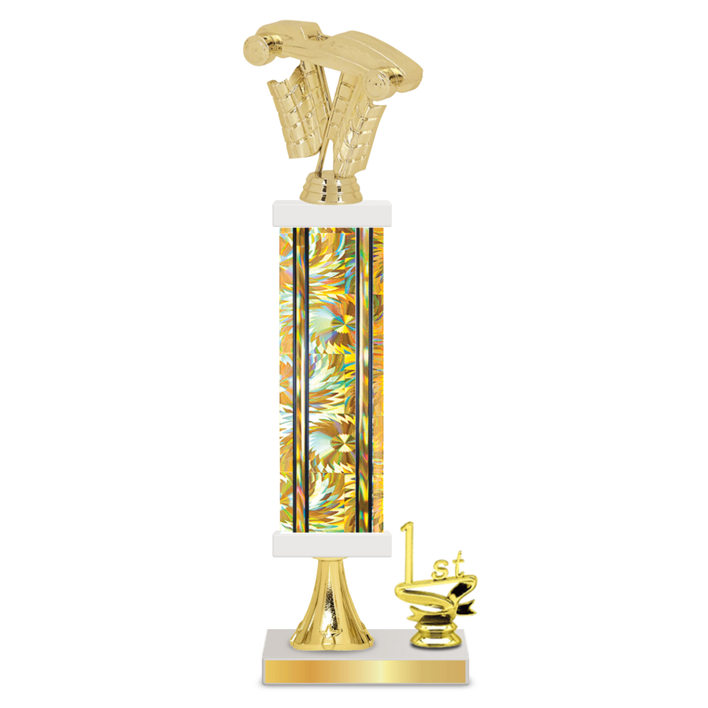 Personalised Pinewood Derby Column Trophy / Award 15"– 18" Custom Figurines & Plate