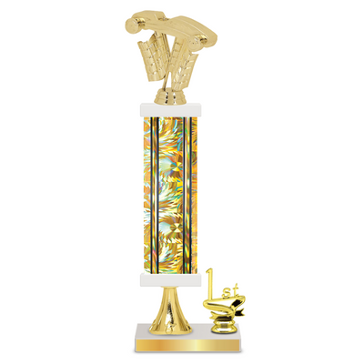 Personalised Pinewood Derby Column Trophy / Award 15"– 18" Custom Figurines & Plate