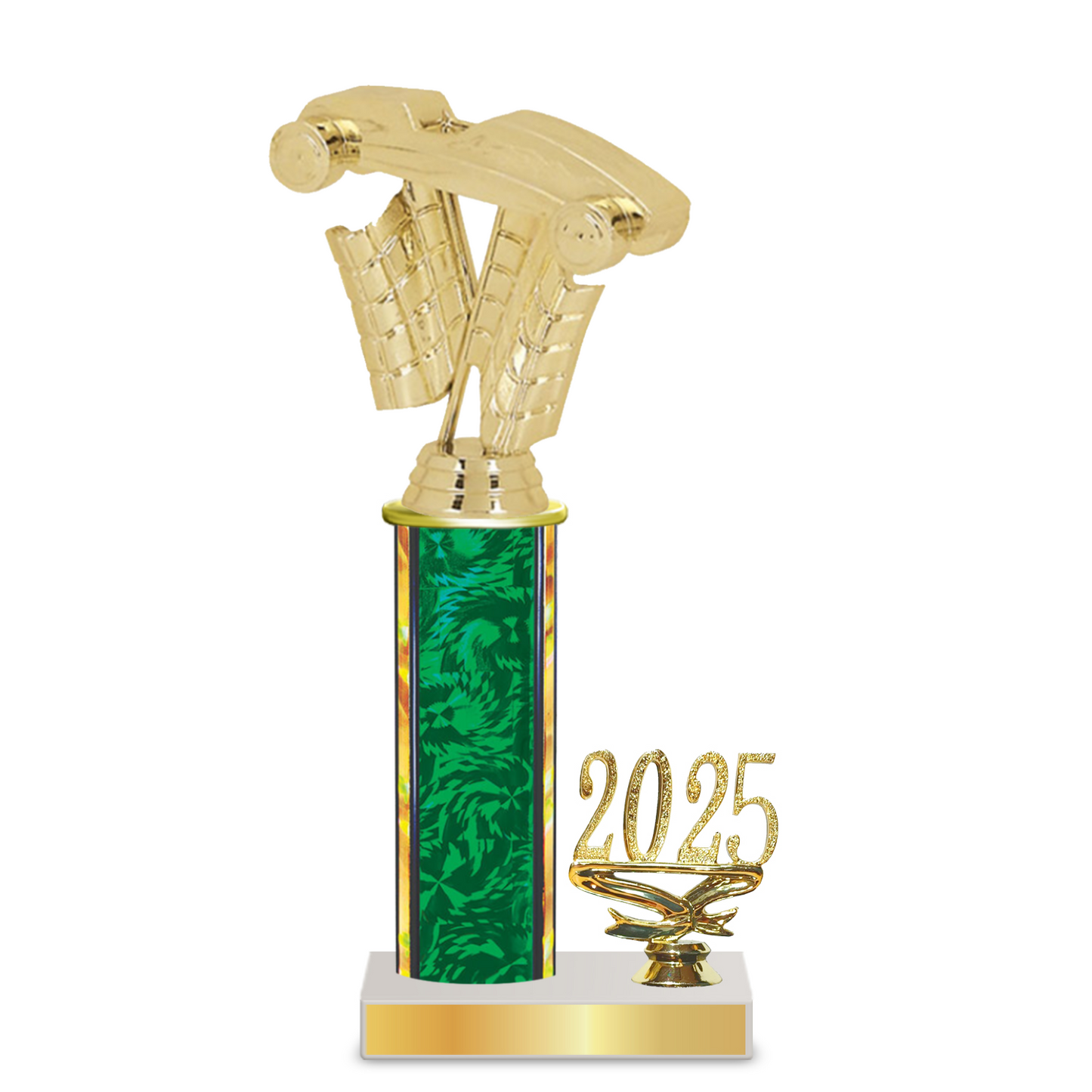 Personalised Pinewood Derby Column Trophy / Award 10"– 13" Custom Figurines & Plate