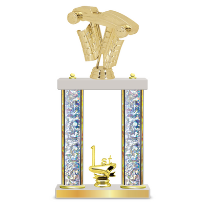 Personalised 2 x Column Pinewood Derby Trophy / Award 13 1/2" – 16 1/2" Custom Figurines & Plate