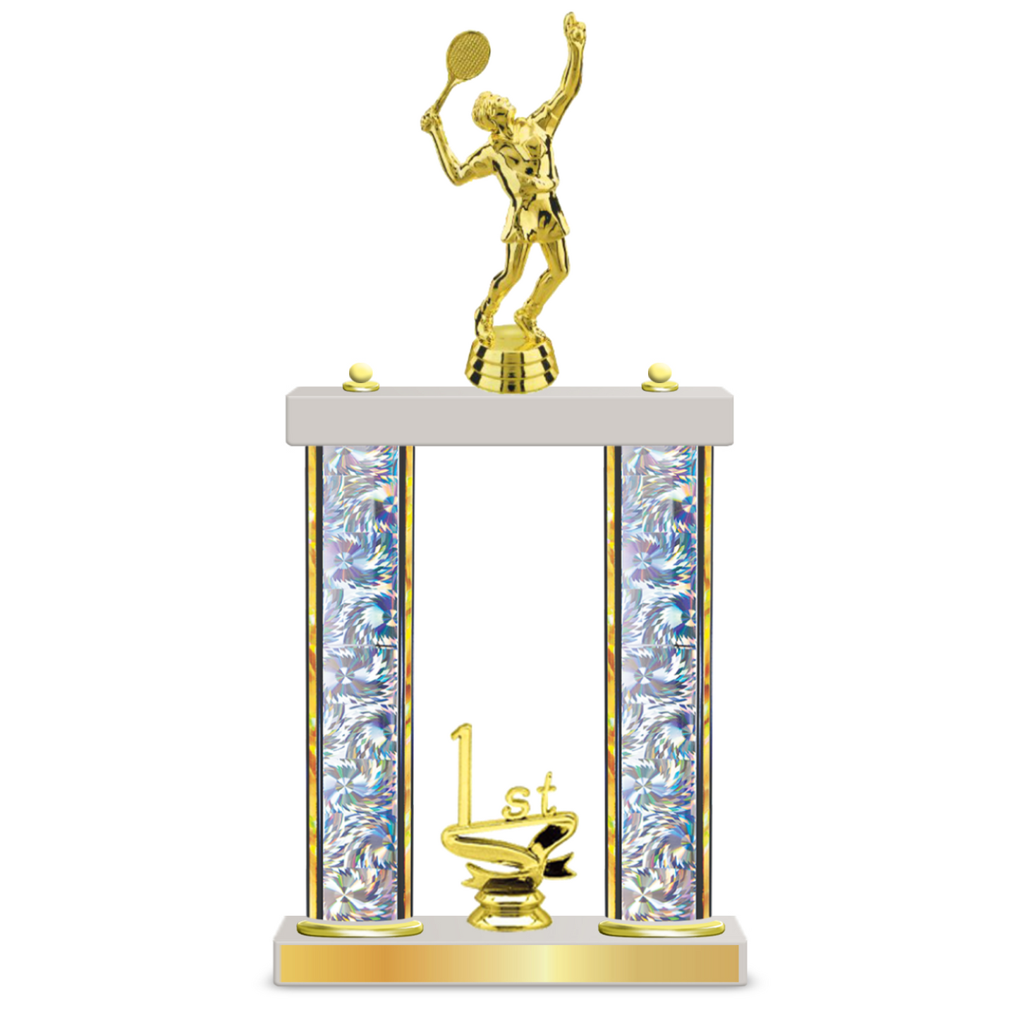 Personalized 2 x Column Tennis Trophy / Award 13 1/2" – 16 1/2" Custom Figurines & Plate