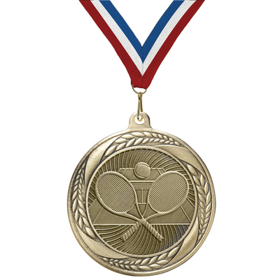 2.25" Laurel Wreath Tennis Medal – Gold, Silver & Bronze with 30 Ribbon Options