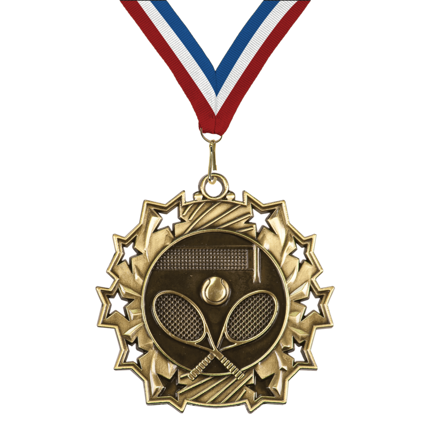 2.25" 10 Star Tennis Medal – Gold, Silver & Bronze with 30 Ribbon Options