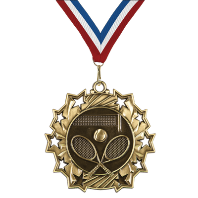 2.25" 10 Star Tennis Medal – Gold, Silver & Bronze with 30 Ribbon Options