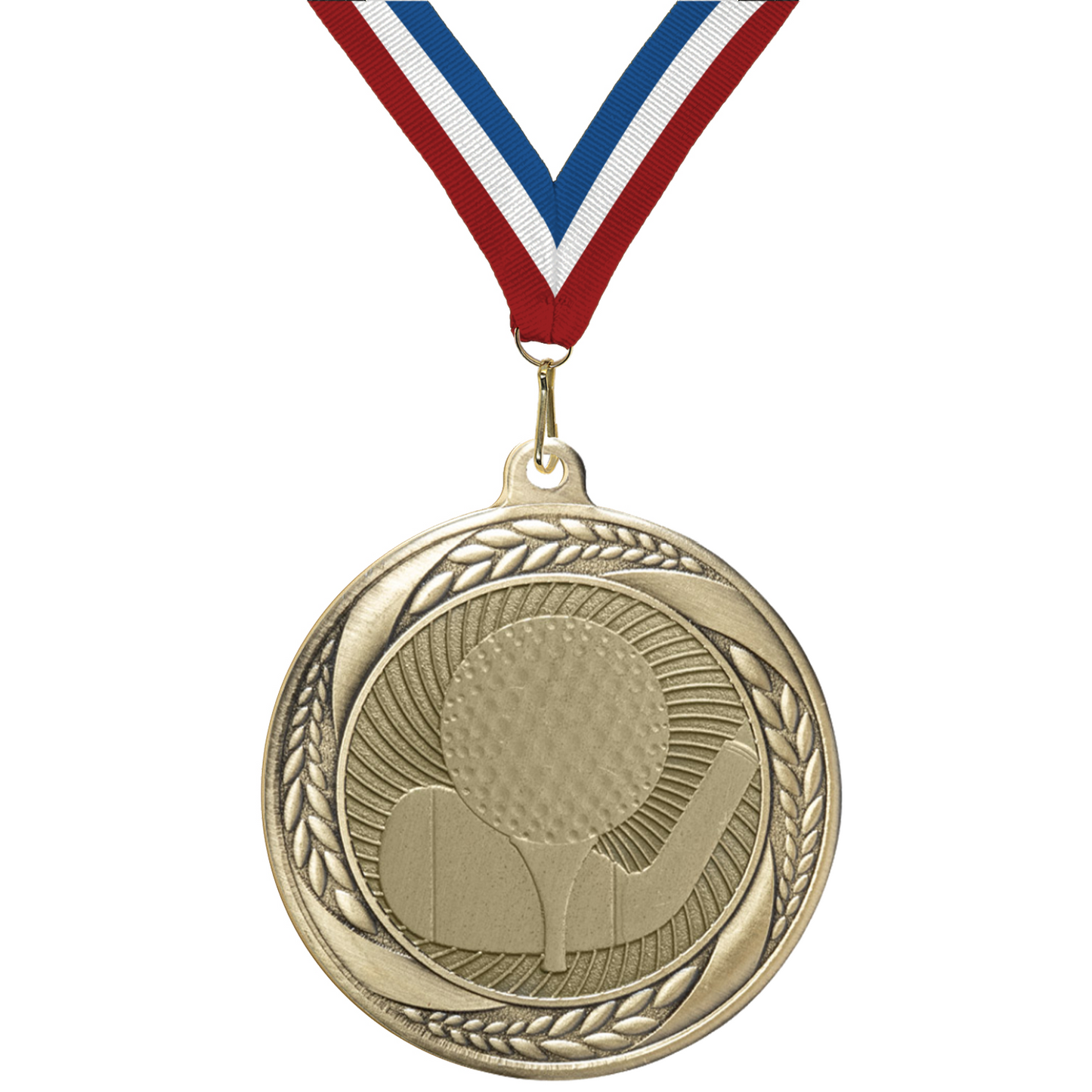 2.25" Laurel Wreath Golf Medal – Gold, Silver & Bronze with 30 Ribbon Options