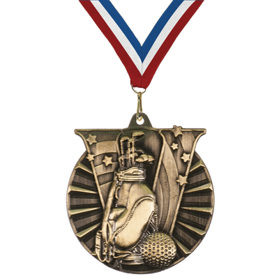 2" Victory Golf Medal – Gold, Silver & Bronze with Custom Ribbons in 30 Colors