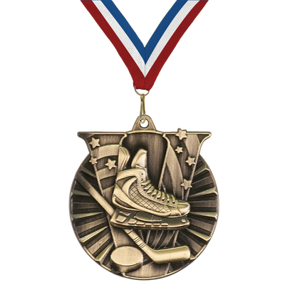 2" Victory Ice Hockey Medal – Gold, Silver & Bronze with Custom Ribbons in 30 Colors