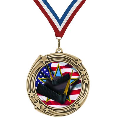 2.75" Swirling Star Ice Hockey Medal– Gold, Silver & Bronze with 30 Ribbon Options