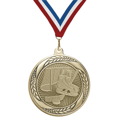 2.25" Laurel Wreath Ice Hockey Medal – Gold, Silver & Bronze with 30 Ribbon Options