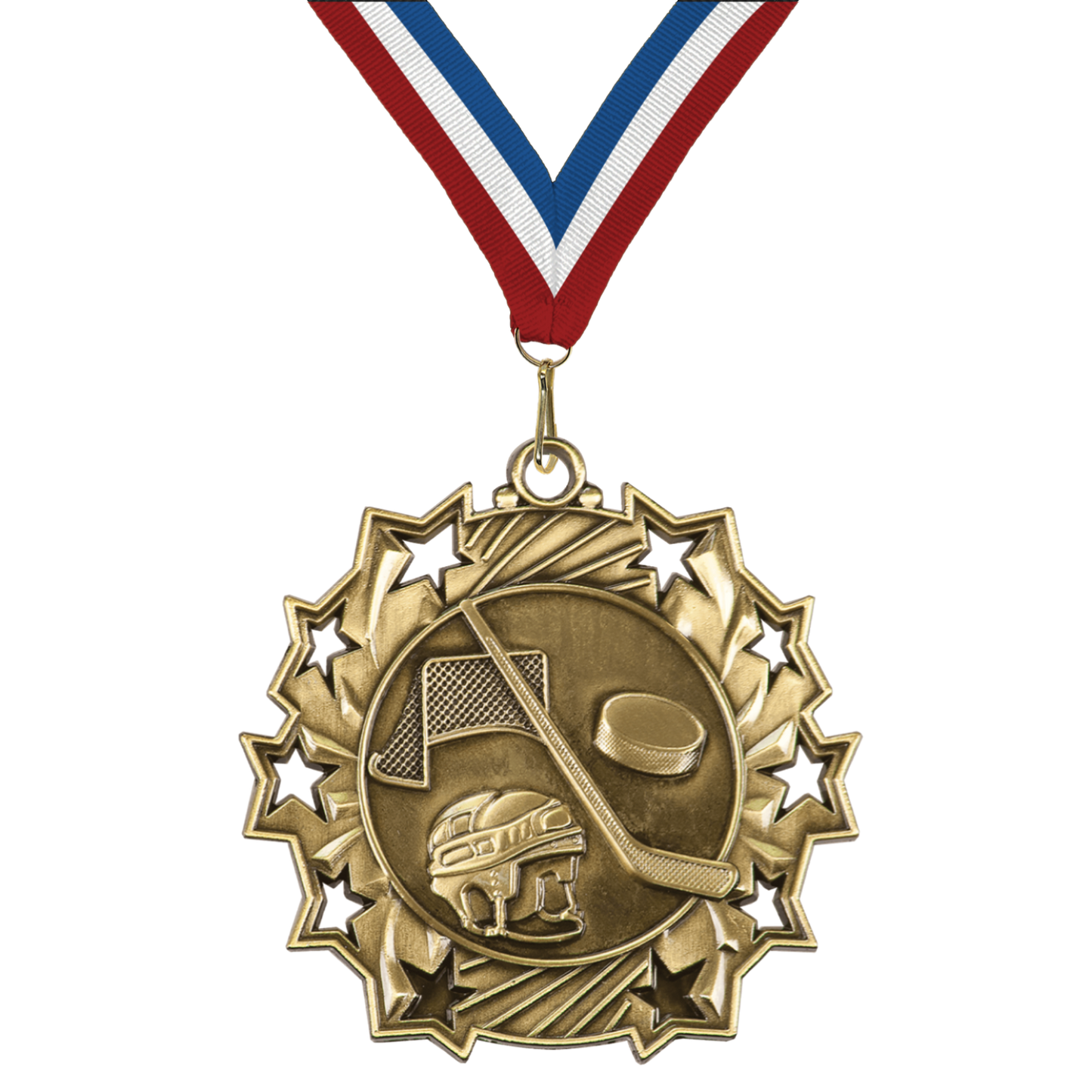 2.25" 10 Star Ice Hockey Medal – Gold, Silver & Bronze with 30 Ribbon Options
