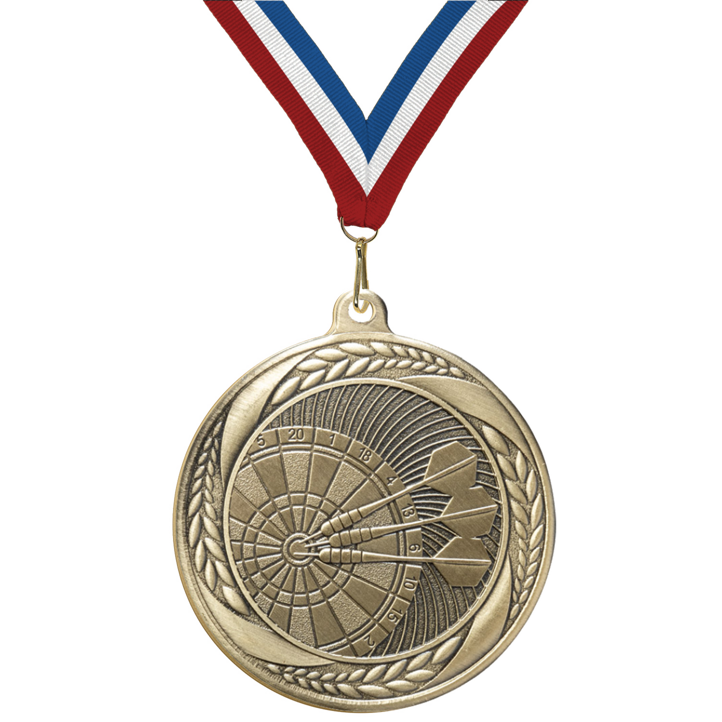 2.25" Laurel Wreath Darts Medal – Gold, Silver & Bronze with 30 Ribbon Options